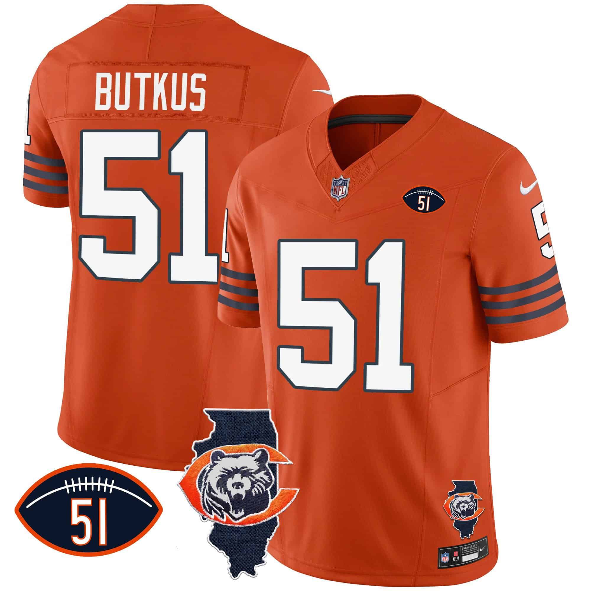 Men Chicago Bears #51 Butkus Orange 2024 Nike Throwback Illinois Patch Vapor NFL Jersey->indianapolis colts->NFL Jersey